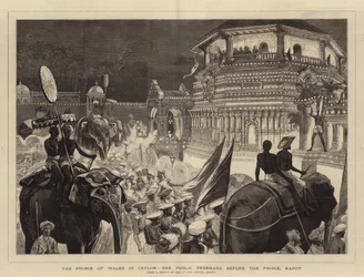 Der Prinz von Wales in Ceylon, die öffentliche Perehara vor dem Prinzen, Kandy